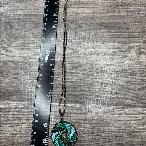 Handmade Elegant Turquoise and Silver Swirl Pendant Necklace - Picture 4 of 4